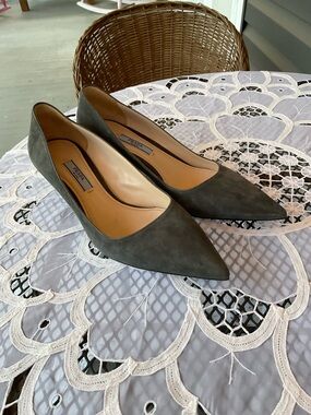 Prada Gray Suede Pointed-Toe Pumps